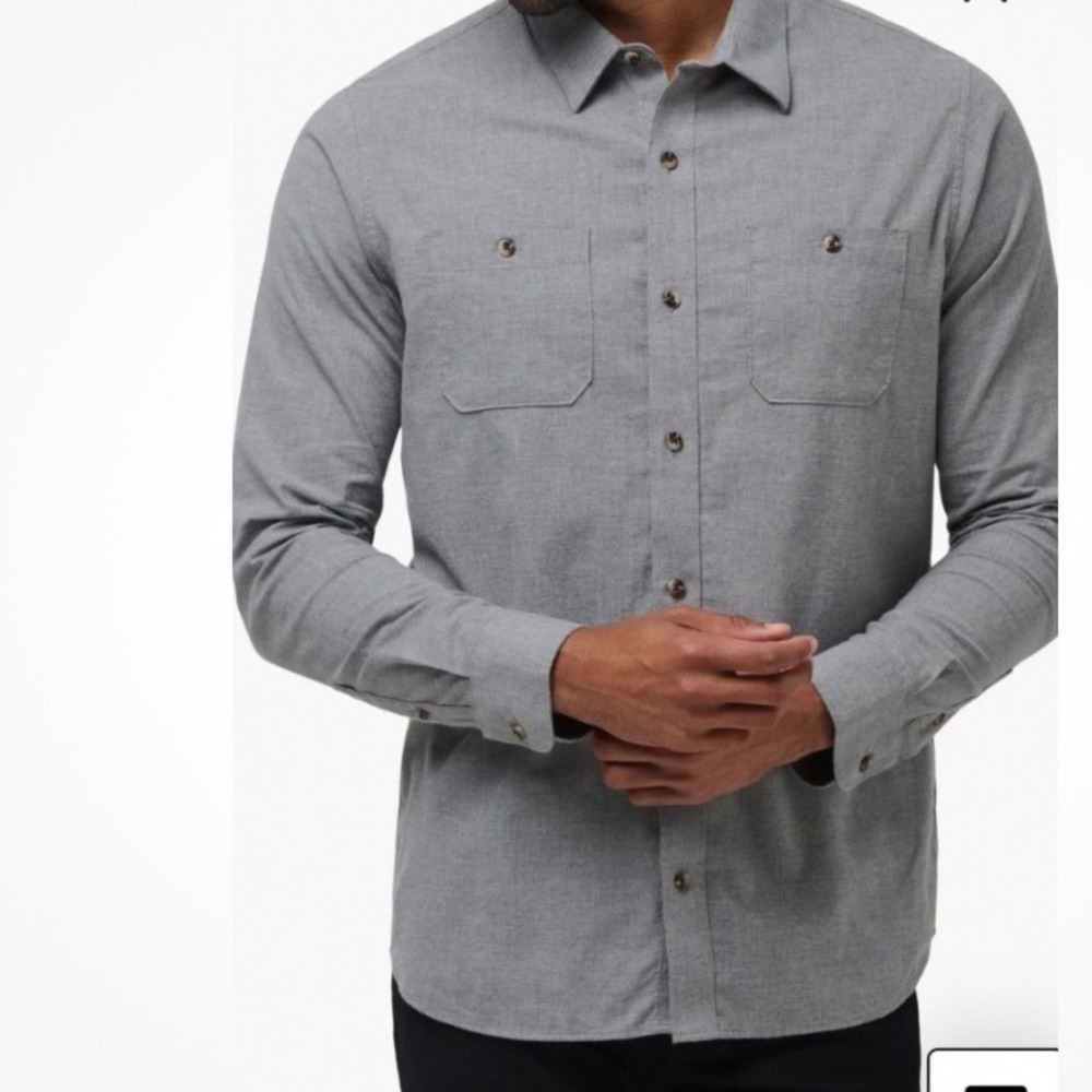 NWT TravisMathew Cloud Flannel Men L Grey Heather Quiet Shade Button Down Preppy